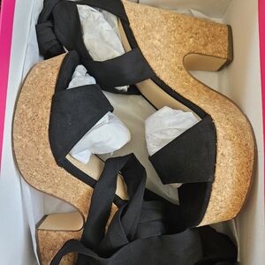 Black Cork Platform Women's Shoes